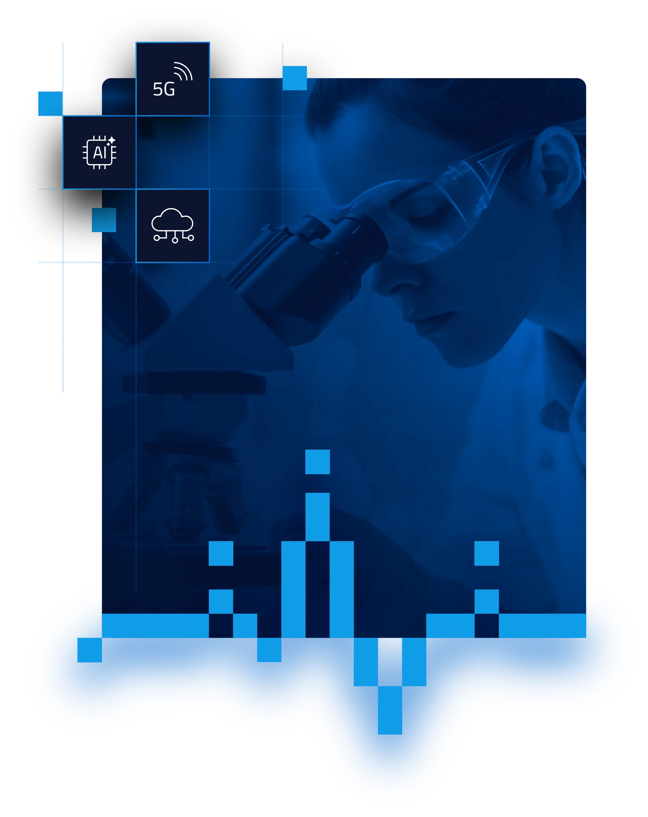 Illustrazione di un ricercatore che analizza dei dati al microscopio